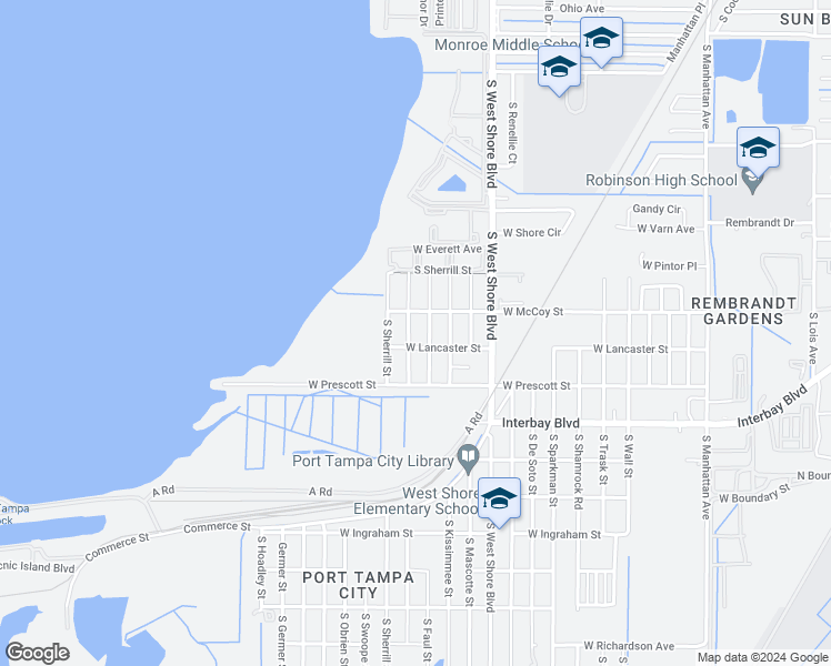 map of restaurants, bars, coffee shops, grocery stores, and more near 6802 South Juanita Street in Tampa