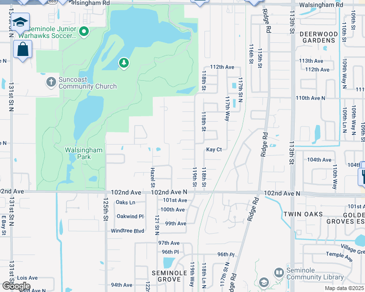 map of restaurants, bars, coffee shops, grocery stores, and more near 11930 105th Avenue North in Largo