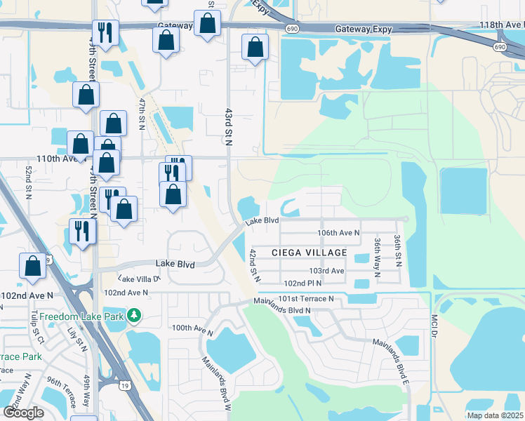 map of restaurants, bars, coffee shops, grocery stores, and more near 10666 41st Court North in Clearwater
