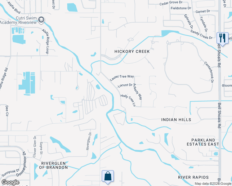 map of restaurants, bars, coffee shops, grocery stores, and more near 4647 John Moore Road in Brandon