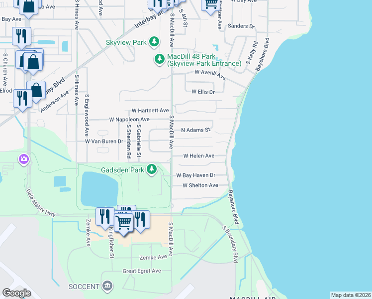 map of restaurants, bars, coffee shops, grocery stores, and more near 3028 West Helen Avenue in Tampa
