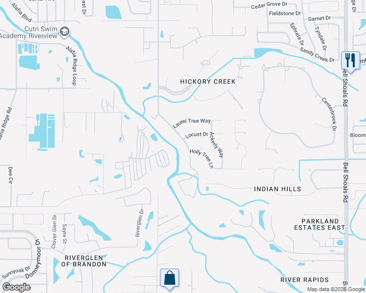 map of restaurants, bars, coffee shops, grocery stores, and more near 4641 John Moore Road in Brandon