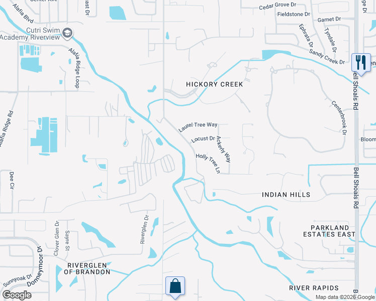 map of restaurants, bars, coffee shops, grocery stores, and more near 4641 John Moore Road in Brandon