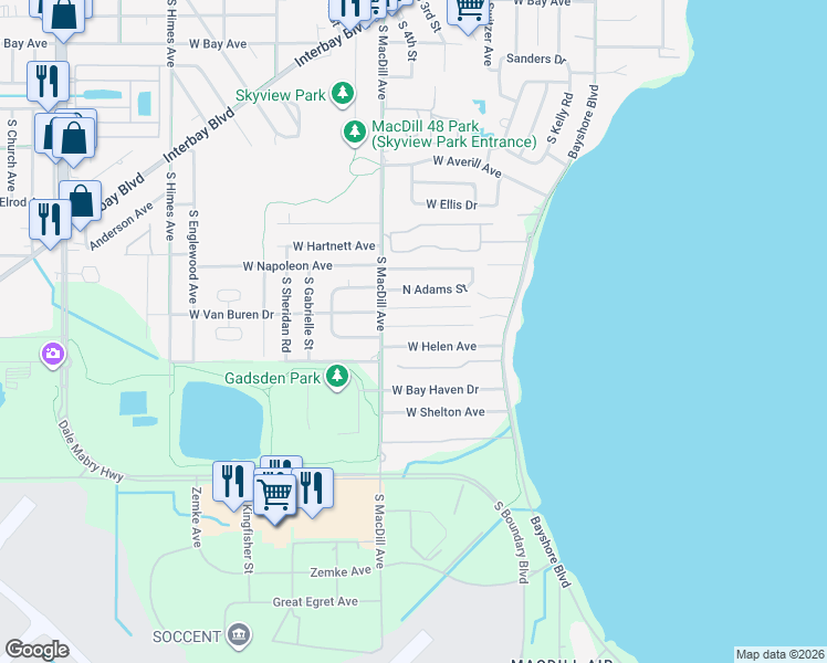 map of restaurants, bars, coffee shops, grocery stores, and more near 3028 West Helen Avenue in Tampa