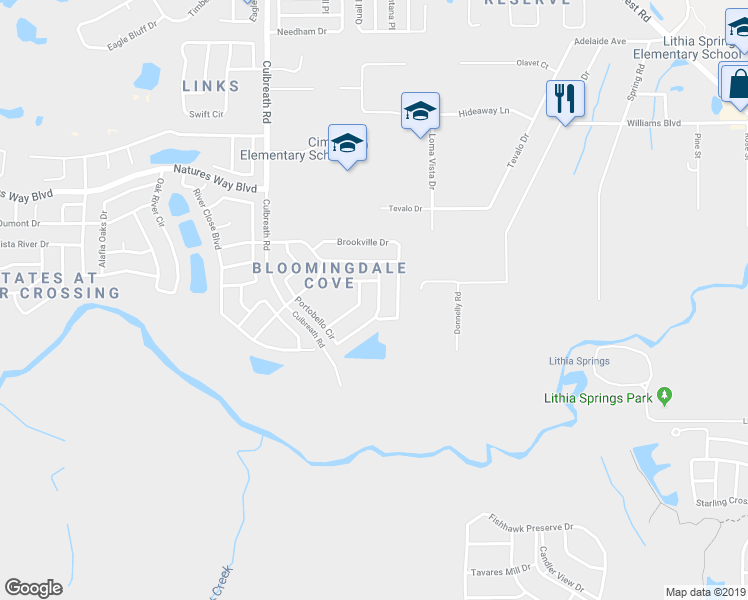 map of restaurants, bars, coffee shops, grocery stores, and more near 4809 Portobello Circle in Valrico