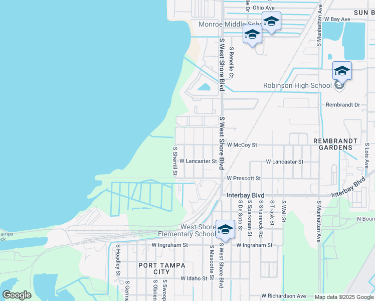 map of restaurants, bars, coffee shops, grocery stores, and more near 5005 West McCoy Street in Tampa
