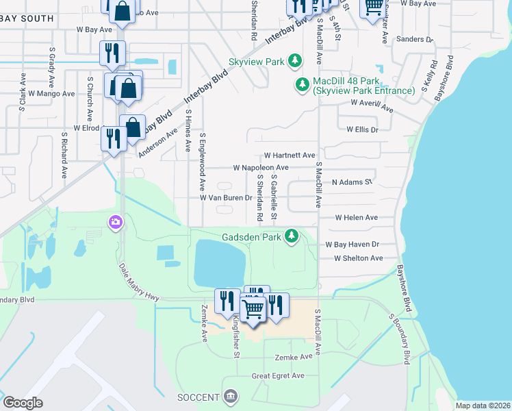 map of restaurants, bars, coffee shops, grocery stores, and more near 6726 South Dauphin Avenue in Tampa