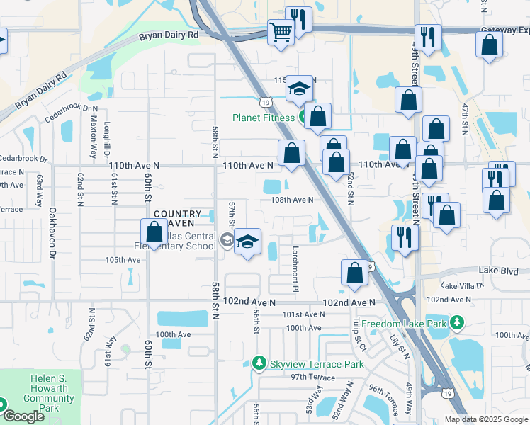 map of restaurants, bars, coffee shops, grocery stores, and more near 5585 108th Avenue North in Pinellas Park