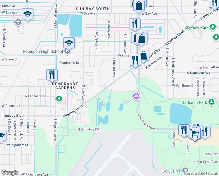map of restaurants, bars, coffee shops, grocery stores, and more near in Tampa