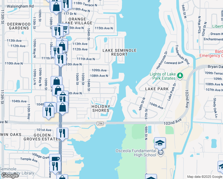 map of restaurants, bars, coffee shops, grocery stores, and more near 10136 106th Terrace in Largo