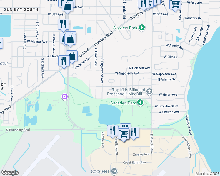 map of restaurants, bars, coffee shops, grocery stores, and more near 3401 West Van Buren Drive in Tampa
