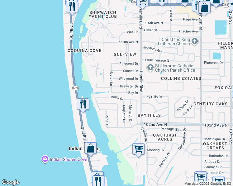 map of restaurants, bars, coffee shops, grocery stores, and more near 14788 Brewster Drive in Largo
