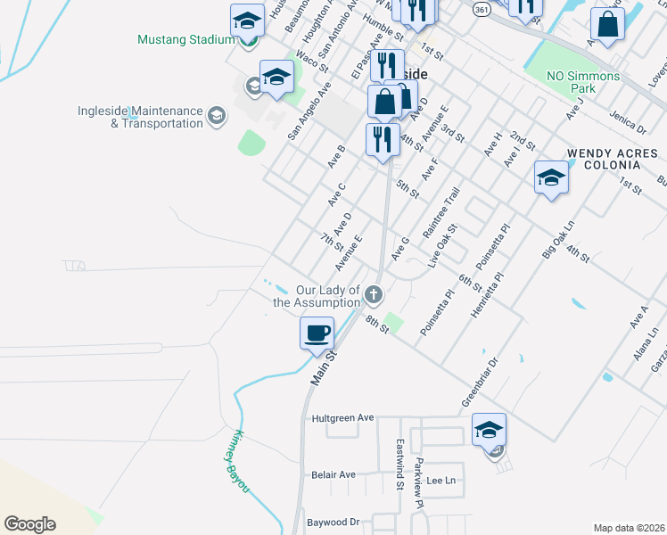 map of restaurants, bars, coffee shops, grocery stores, and more near 14 Avenue D in Ingleside