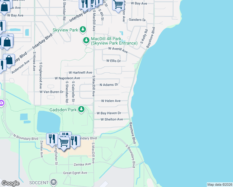 map of restaurants, bars, coffee shops, grocery stores, and more near 3005 West Meadow Street in Tampa