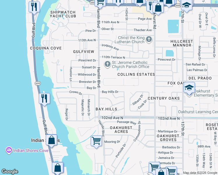 map of restaurants, bars, coffee shops, grocery stores, and more near 14491 Mark Drive in Largo