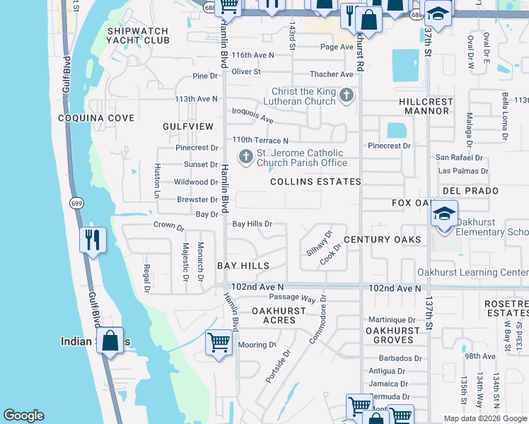 map of restaurants, bars, coffee shops, grocery stores, and more near 14426 Mark Drive in Largo