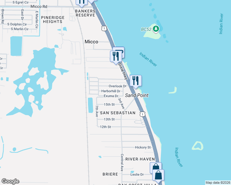 map of restaurants, bars, coffee shops, grocery stores, and more near 111 Harborhill Drive in Micco