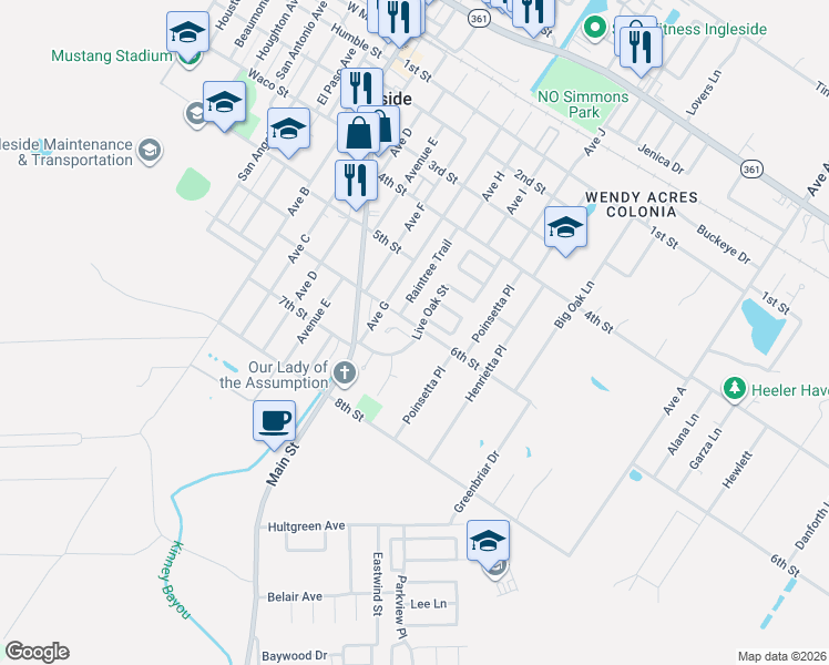 map of restaurants, bars, coffee shops, grocery stores, and more near 2356 Palm Drive in Ingleside