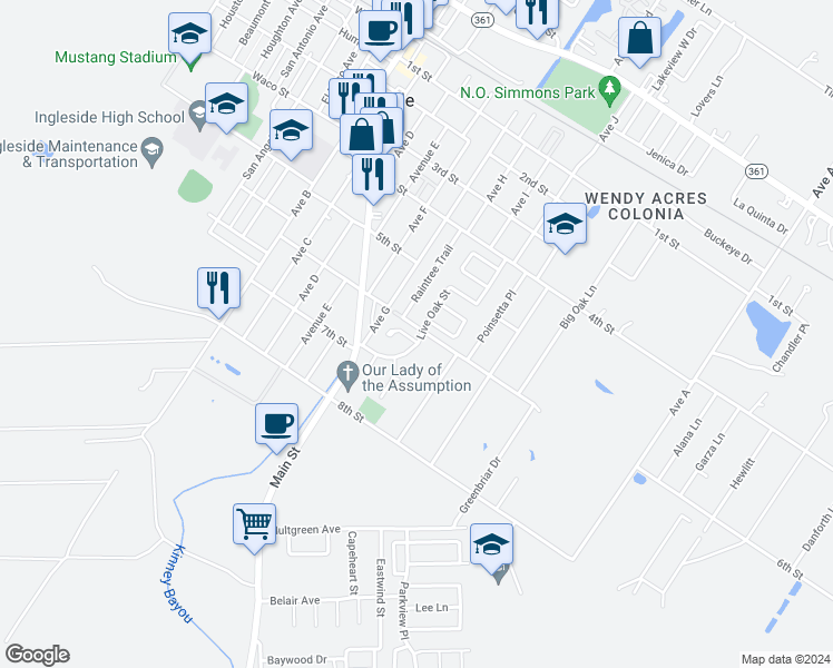 map of restaurants, bars, coffee shops, grocery stores, and more near 2344 Palm Drive in Ingleside