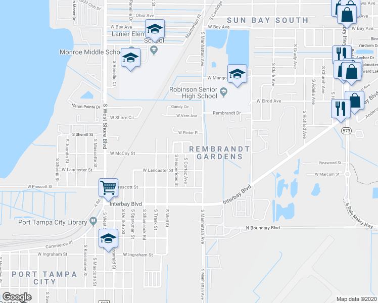 map of restaurants, bars, coffee shops, grocery stores, and more near 4403 Lanier Drive in Tampa