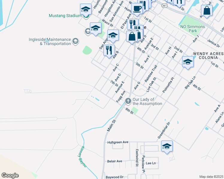 map of restaurants, bars, coffee shops, grocery stores, and more near 14 Avenue D in Ingleside