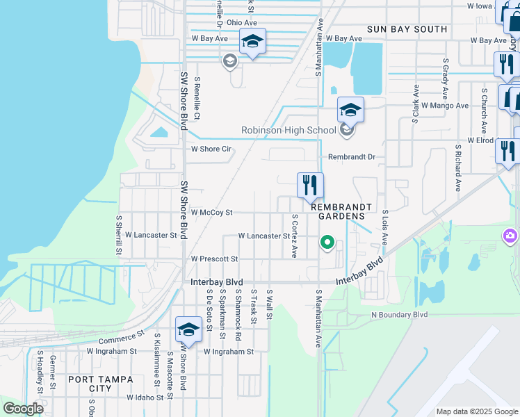 map of restaurants, bars, coffee shops, grocery stores, and more near 6702 South Trask Street in Tampa