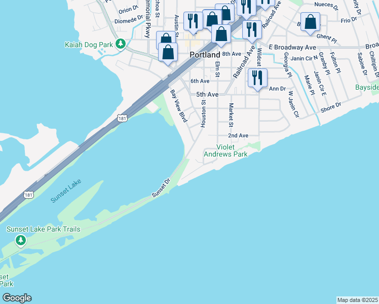 map of restaurants, bars, coffee shops, grocery stores, and more near 357 Houston Street in Portland