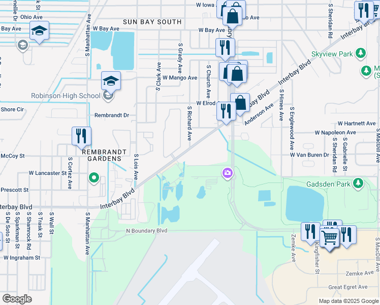map of restaurants, bars, coffee shops, grocery stores, and more near in Tampa