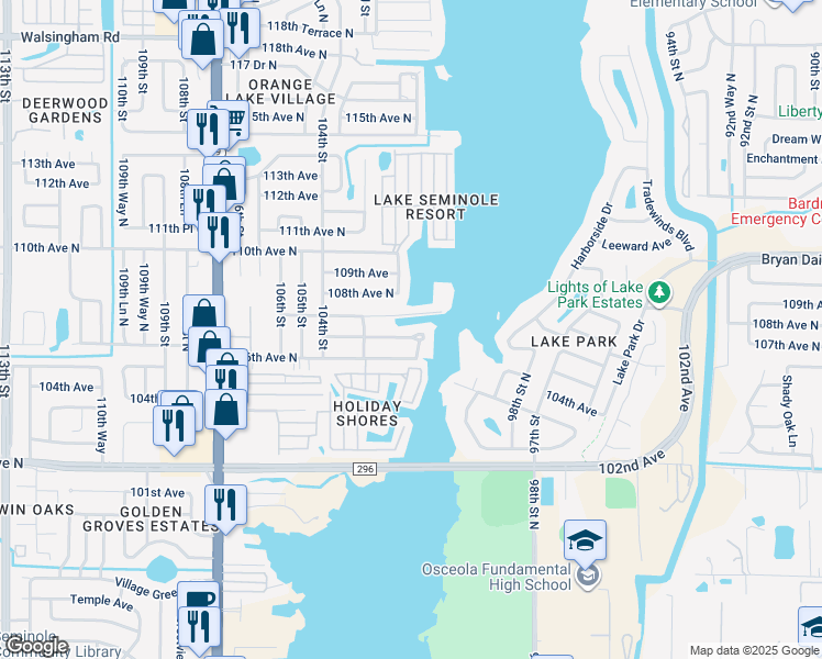 map of restaurants, bars, coffee shops, grocery stores, and more near 10119 106th Terrace in Largo