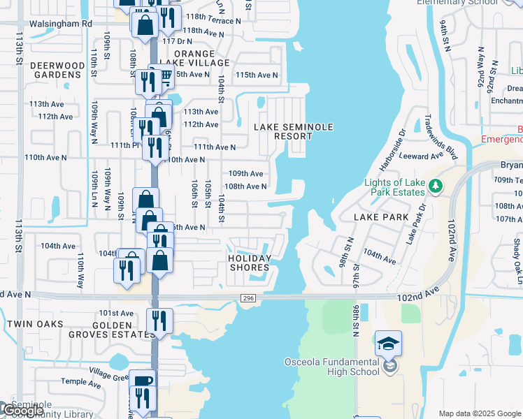 map of restaurants, bars, coffee shops, grocery stores, and more near 10235 106th Terrace in Largo