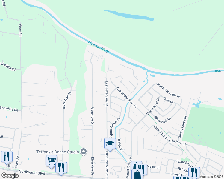map of restaurants, bars, coffee shops, grocery stores, and more near 4533 Ballad Tree Drive in Corpus Christi