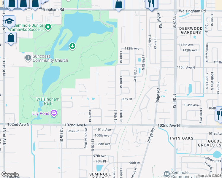 map of restaurants, bars, coffee shops, grocery stores, and more near 11962 106th Court in Largo