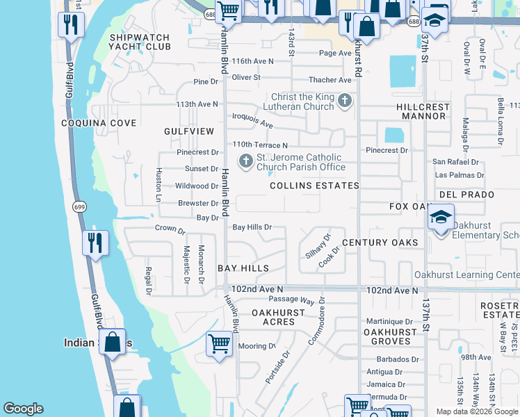 map of restaurants, bars, coffee shops, grocery stores, and more near 14447 Mark Drive in Largo