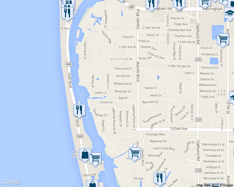 map of restaurants, bars, coffee shops, grocery stores, and more near 14788 Brewster Drive in Largo
