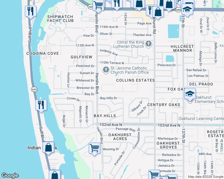 map of restaurants, bars, coffee shops, grocery stores, and more near 14447 Mark Drive in Largo