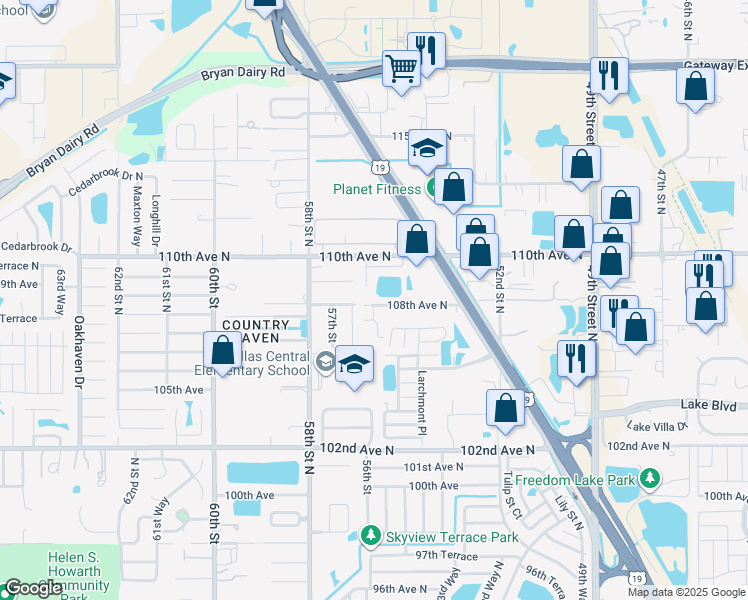 map of restaurants, bars, coffee shops, grocery stores, and more near 5585 108th Avenue North in Pinellas Park