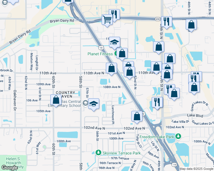 map of restaurants, bars, coffee shops, grocery stores, and more near 5501 108th Avenue North in Pinellas Park