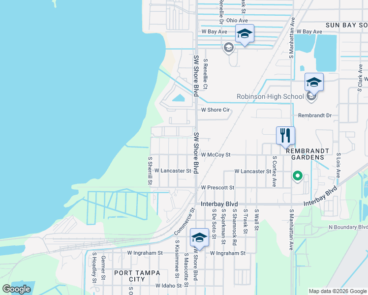 map of restaurants, bars, coffee shops, grocery stores, and more near 6614 South Kissimmee Street in Tampa