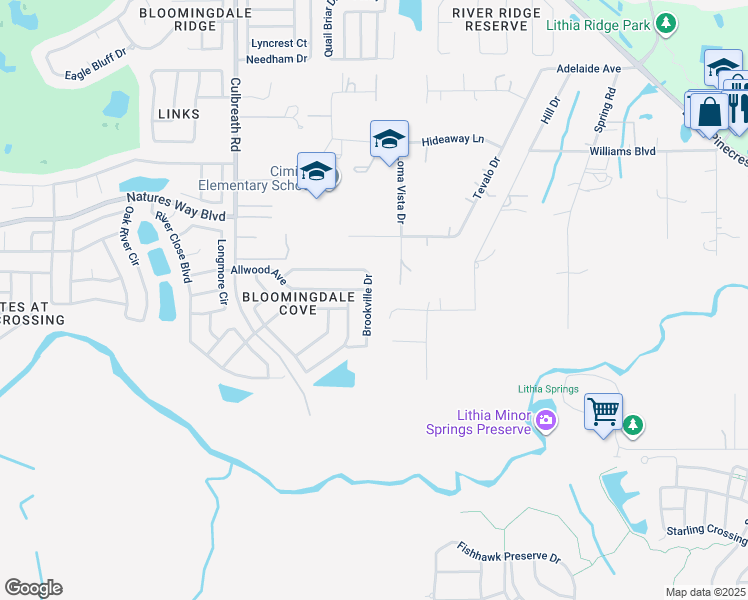 map of restaurants, bars, coffee shops, grocery stores, and more near 2705 Brookville Drive in Valrico