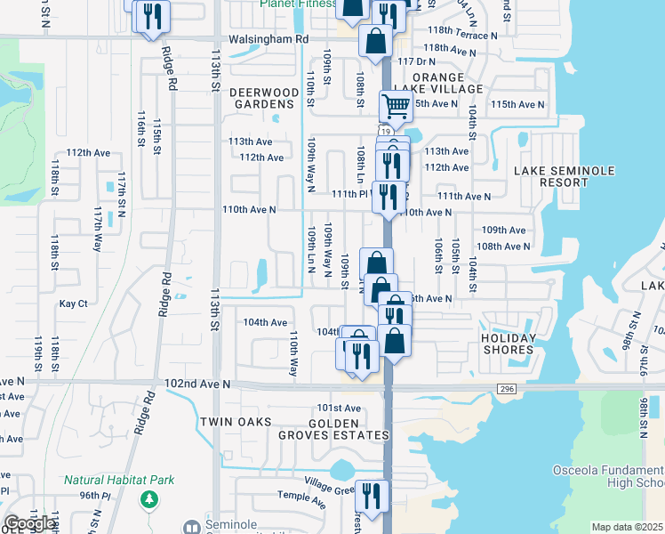 map of restaurants, bars, coffee shops, grocery stores, and more near 10759 109th Way in Largo