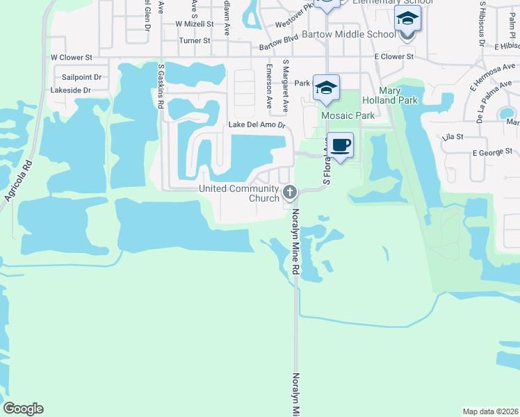 map of restaurants, bars, coffee shops, grocery stores, and more near 2316 Bowers Road in Bartow