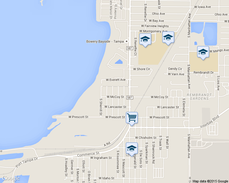 map of restaurants, bars, coffee shops, grocery stores, and more near 6614 South Kissimmee Street in Tampa