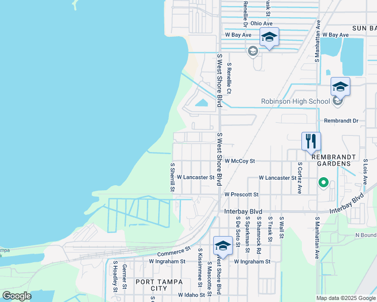 map of restaurants, bars, coffee shops, grocery stores, and more near 5005 West McCoy Street in Tampa