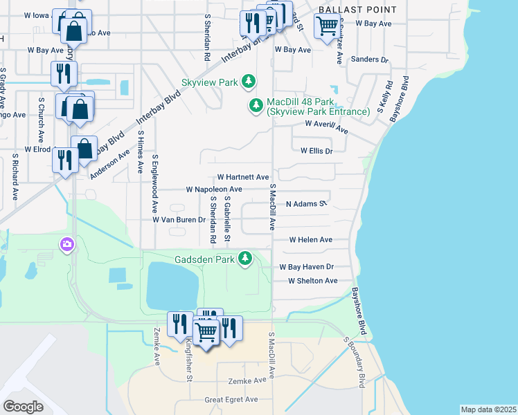 map of restaurants, bars, coffee shops, grocery stores, and more near 3106 North Adams Street in Tampa