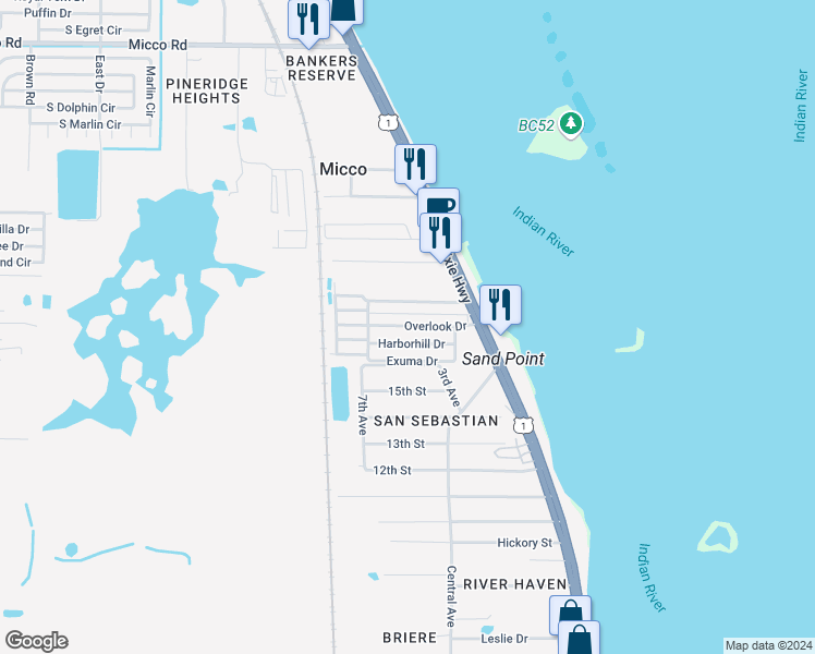 map of restaurants, bars, coffee shops, grocery stores, and more near 8600 U.S. 1 in Micco