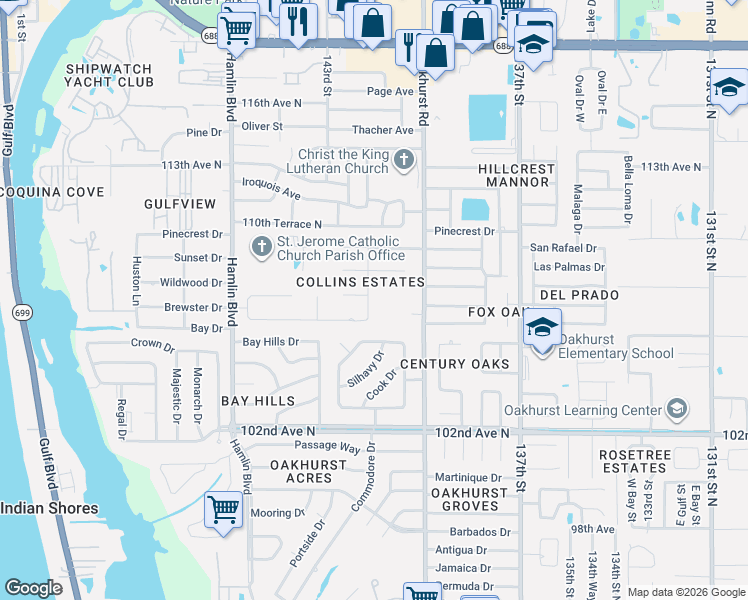 map of restaurants, bars, coffee shops, grocery stores, and more near 14200 Mark Drive in Largo