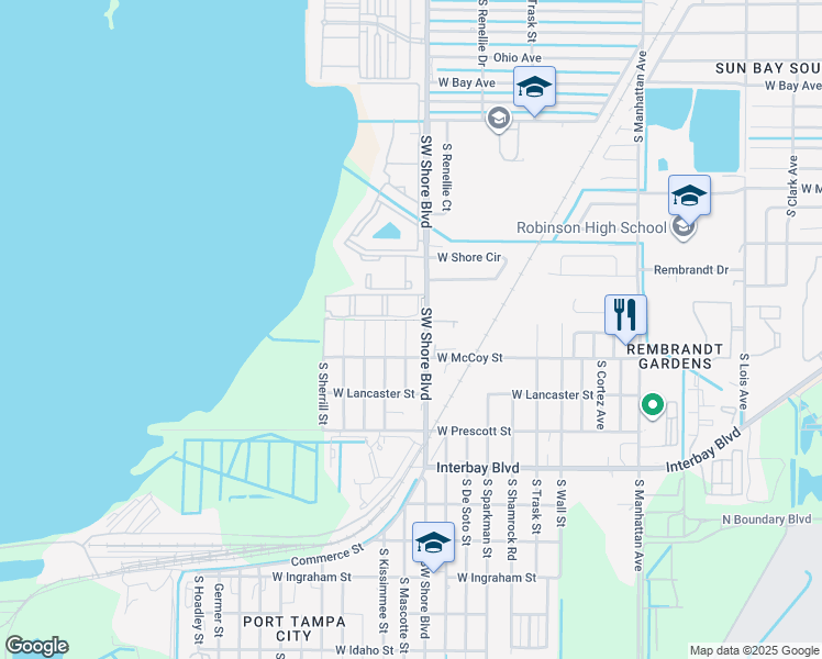 map of restaurants, bars, coffee shops, grocery stores, and more near 6604 South Mascotte Street in Tampa