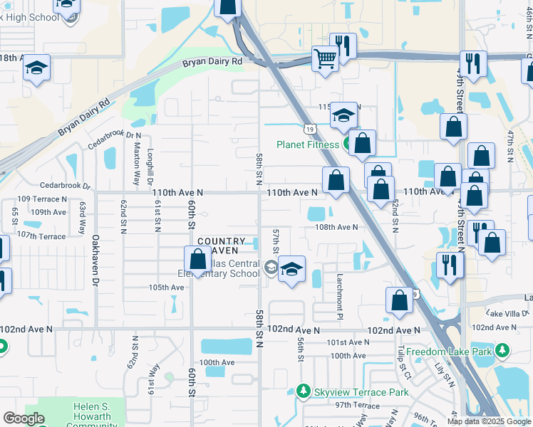 map of restaurants, bars, coffee shops, grocery stores, and more near 5794 109th Avenue North in Pinellas Park