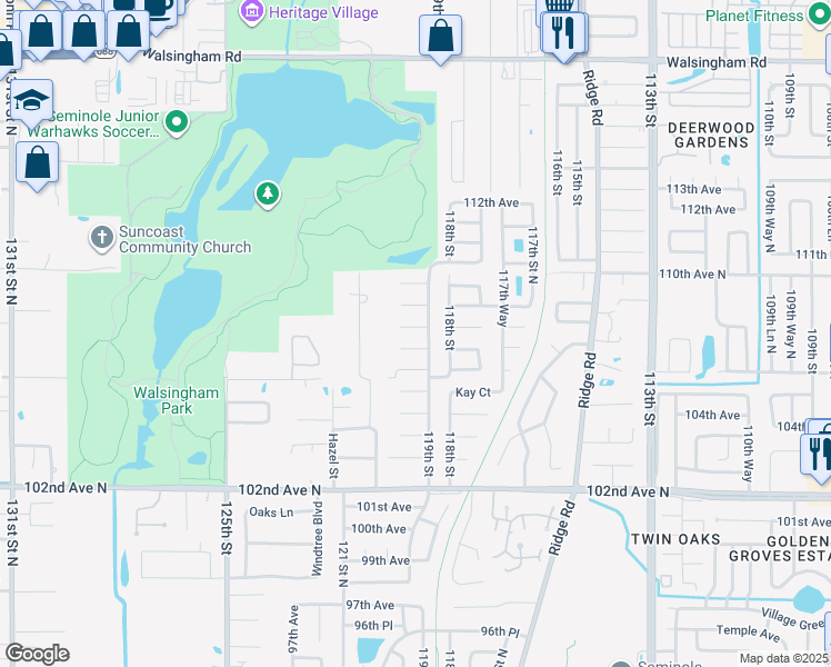 map of restaurants, bars, coffee shops, grocery stores, and more near 11940 107th Court in Largo