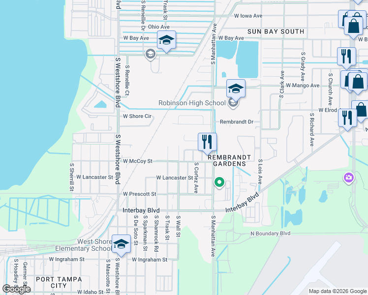 map of restaurants, bars, coffee shops, grocery stores, and more near 4431 West Pintor Place in Tampa